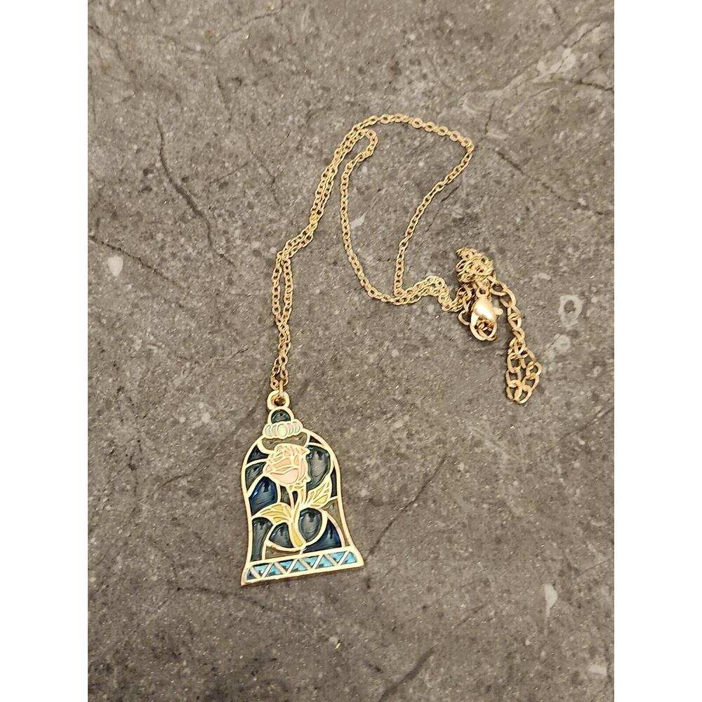 Disney Beauty and the Beast Enchanted Rose Stained Glass Necklace - BoxLunch Exc